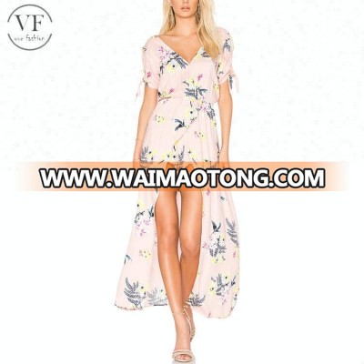 2018 summer fashion sexy floral short sleeve maxi dress for ladies