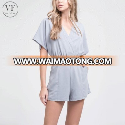 Dongguan factory wholesale sexy V neck plain jumpsuits and rompers