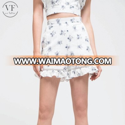 Custom wholesale fancy floral women woven beach shorts for summer