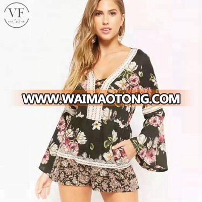 2018 high quality oem factory free sample Waimaotong style Floral V Neck women jumpsuits and rompers