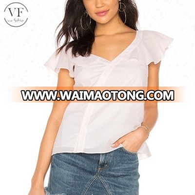 Waimaotong custom wholesale fancy stripe sleeveless women fashion blouse