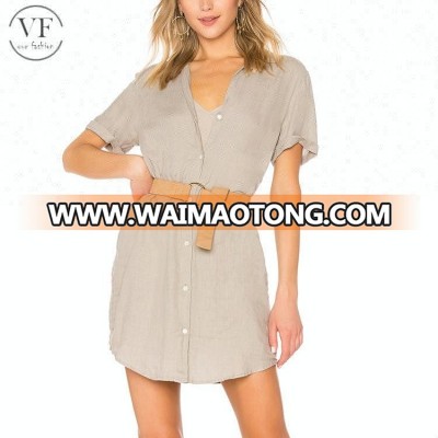 OEM service custom plain100% linen short sleeve casual dress for summer